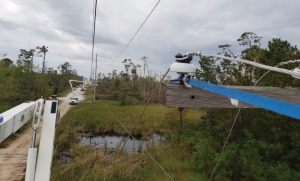 damaged powerlines on roadside